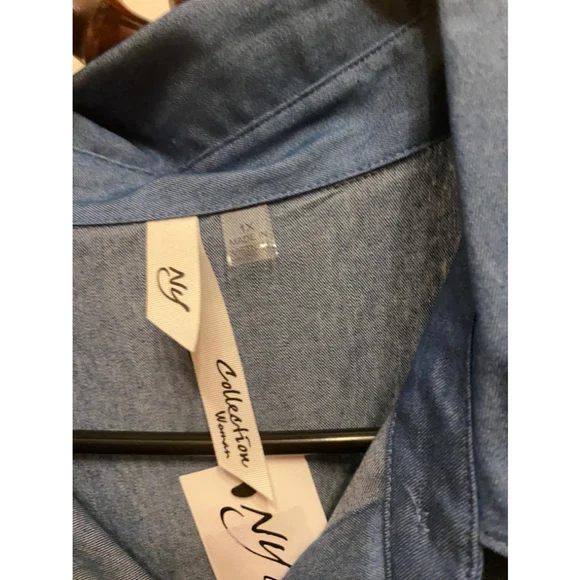 NY COLLECTION CHAMBRAY DENIM BUTTON DOWN DRESS SIZE 1X - Picture 2 of 6